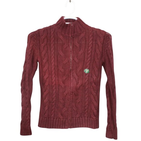 LL Bean Double L Mix Classic Cable Sweater Zip Cardigan Maroon Size XS - Picture 1 of 10